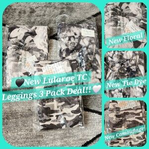 Lularoe Black TC Tall And Curvy Leggings Camo Tie Dye Floral Roses Large XL New